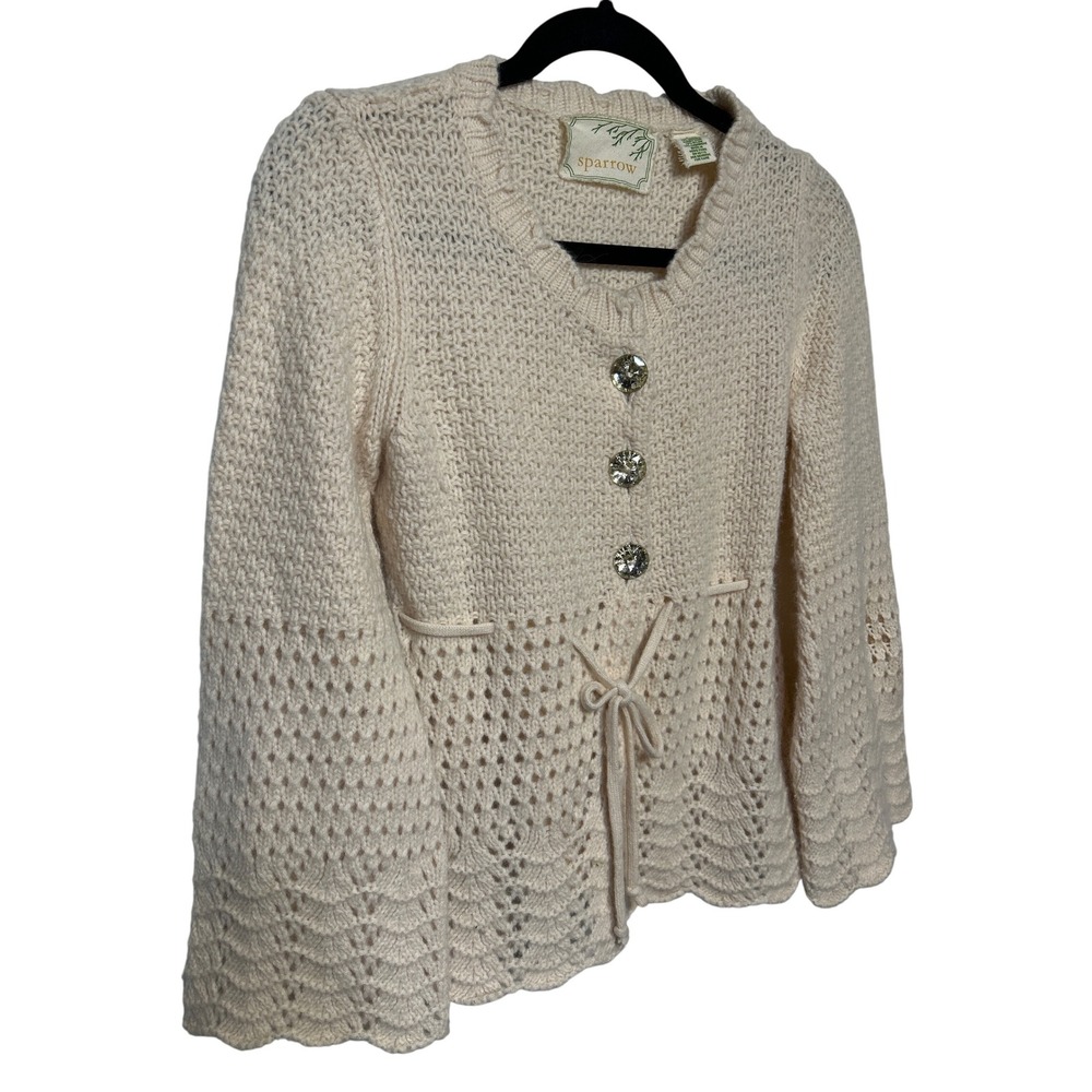 VTG Anthropologie Sparrow Angora Cashmere Jewel Button Bell Sleeve Cardigan Sz S